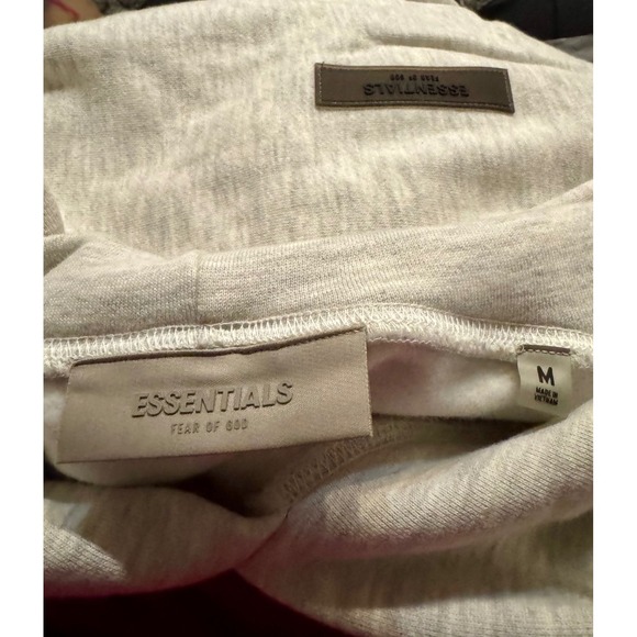 Fear of God Essentials Light Oatmeal Hoodie Pullover Logo Print Casual Size M - Picture 5 of 7
